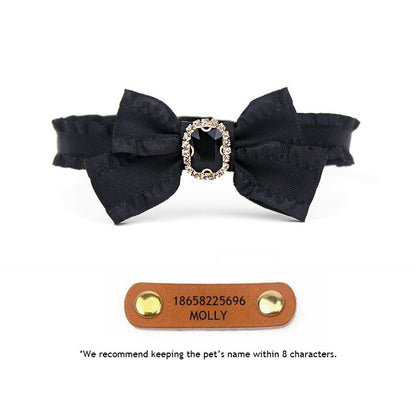 Ruffled Gemstone Bow Cat Collar