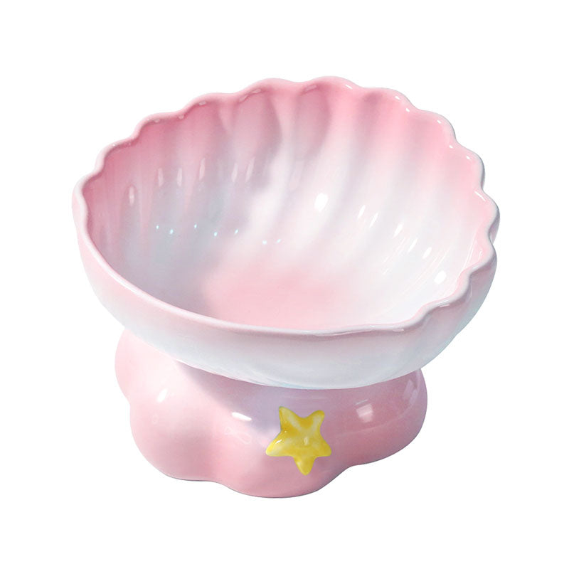 Shell Cat Food Water Bowl 2 Color Ceramic Elevated Bowl