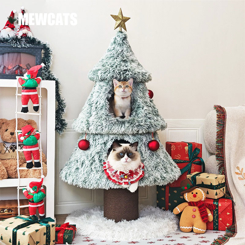 Snowfall Christmas Tree Cat Climbing Tower