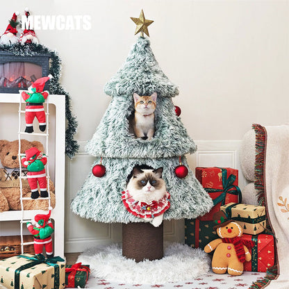 Snowfall Christmas Tree Cat Climbing Tower
