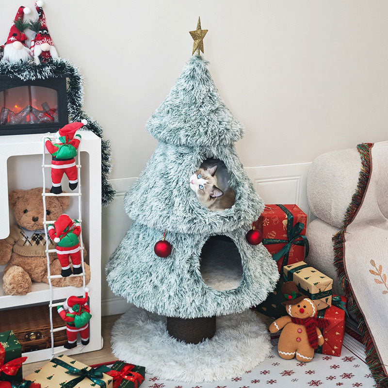 Snowfall Christmas Tree Cat Climbing Tower