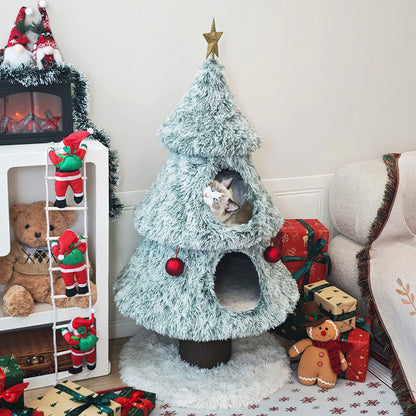 Snowfall Christmas Tree Cat Climbing Tower