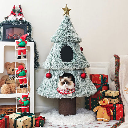 Snowfall Christmas Tree Cat Climbing Tower
