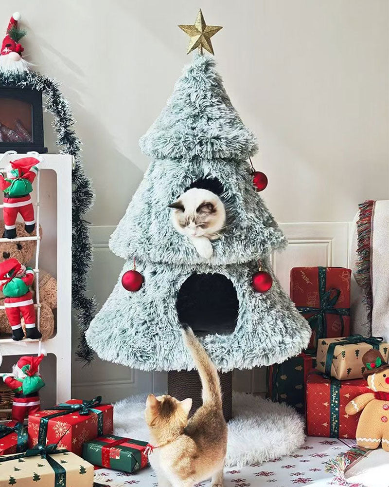 Snowfall Christmas Tree Cat Climbing Tower