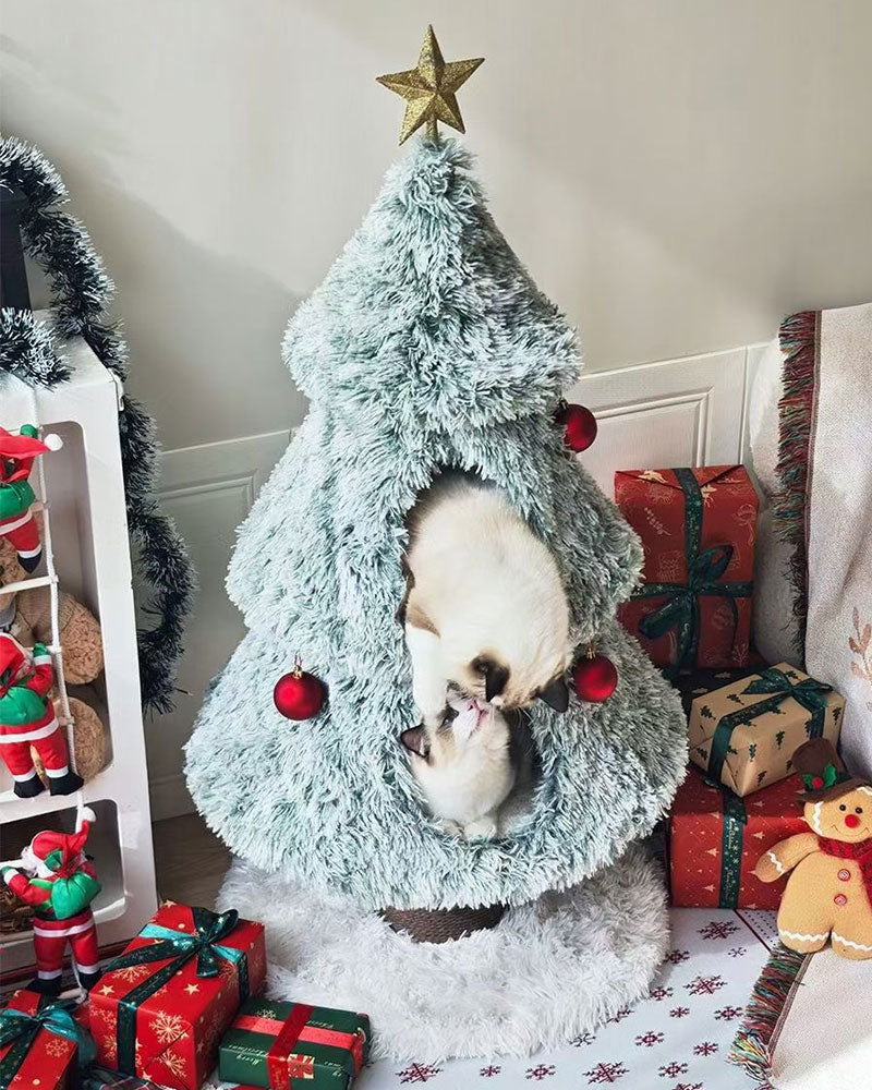 Snowfall Christmas Tree Cat Climbing Tower
