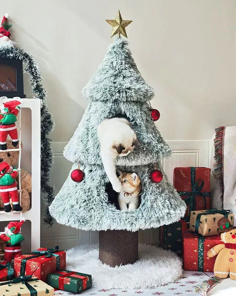 Snowfall Christmas Tree Cat Climbing Tower MEW00218 / 50CM*50CM*120CM / Green (Shipping in November)