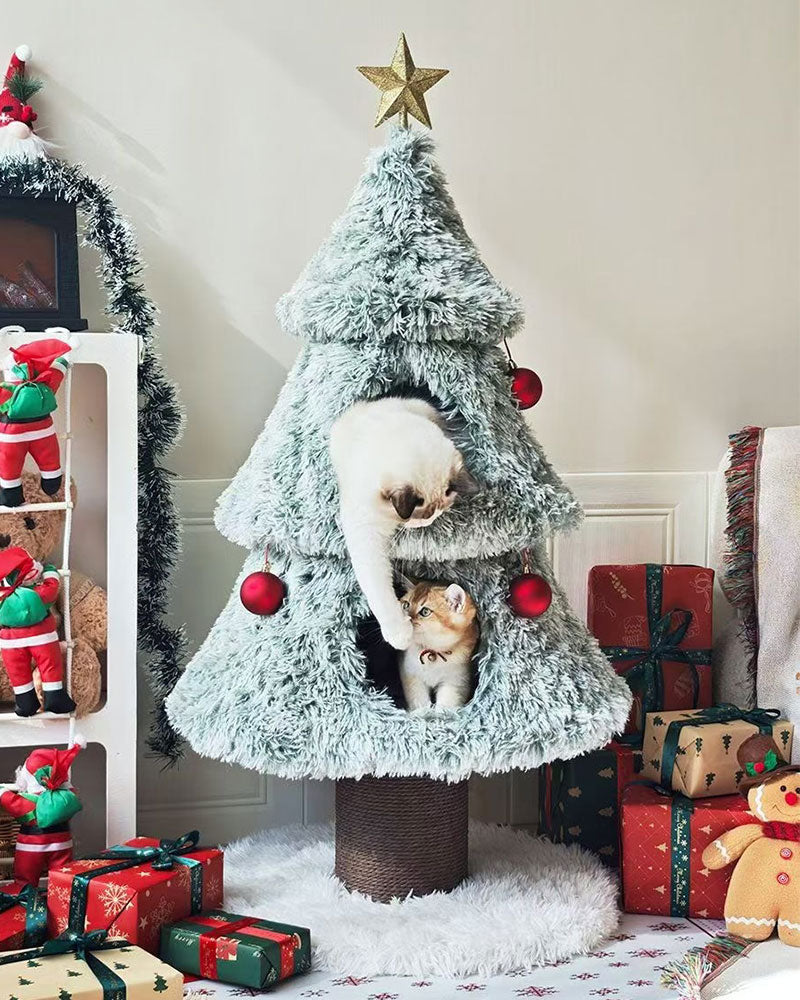 Snowfall Christmas Tree Cat Climbing Tower