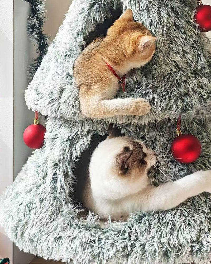 Snowfall Christmas Tree Cat Climbing Tower
