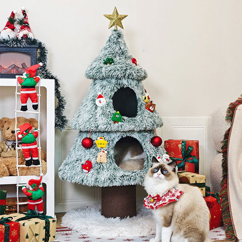 Snowfall Christmas Tree Cat Climbing Tower