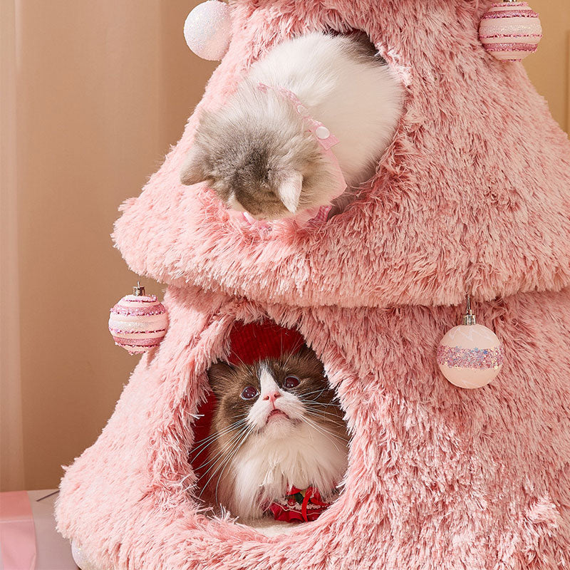 Snowfall Christmas Tree Cat Climbing Tower