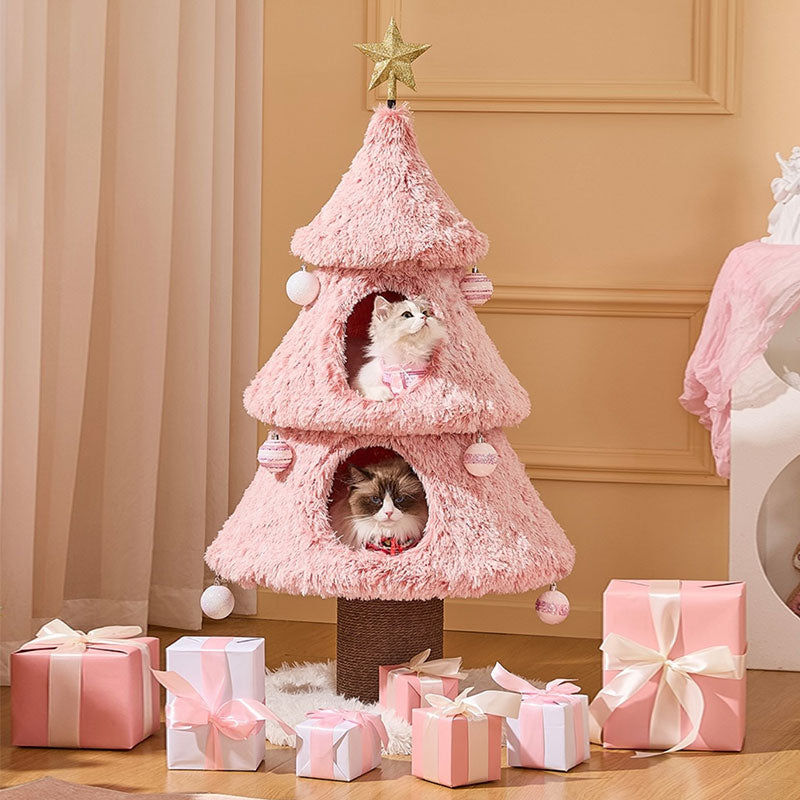 Snowfall Christmas Tree Cat Climbing Tower