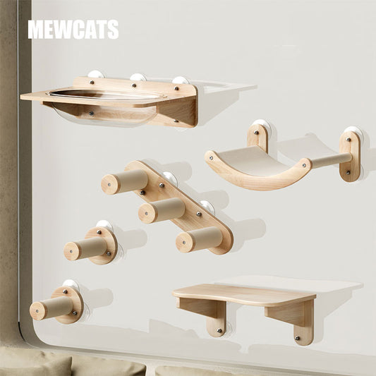 Solid Wood Suction Cup Cat Wall Shelves