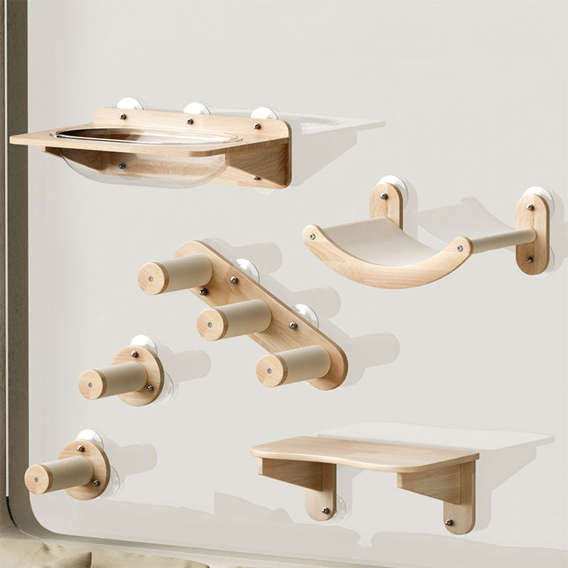 Solid Wood Suction Cup Cat Wall Shelves