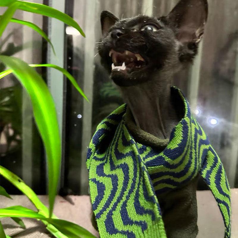 Solid Color Warm Sphynx Hairless Cat Green Clothes