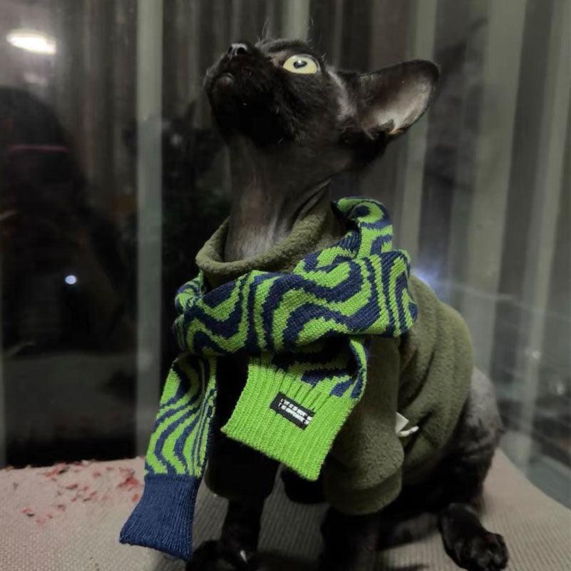 Solid Color Warm Sphynx Hairless Cat Green Clothes