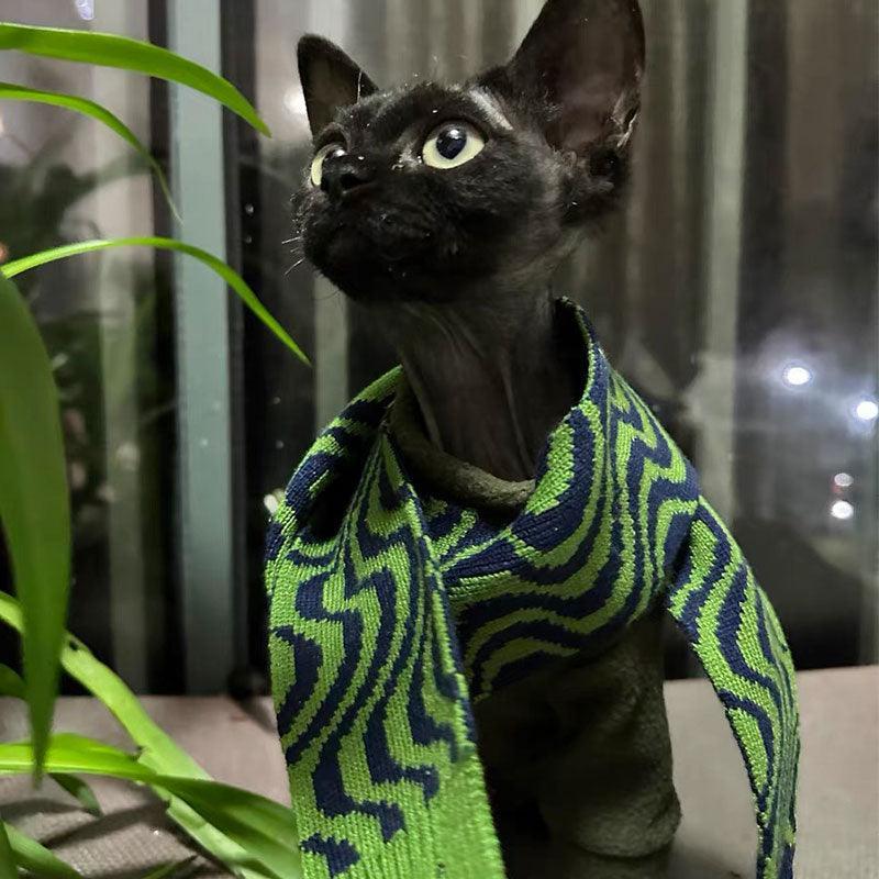 Solid Color Warm Sphynx Hairless Cat Green Clothes