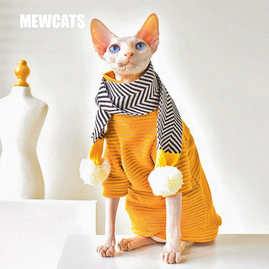 Striped Warm Sphynx Cat Bottom Shirt Clothes