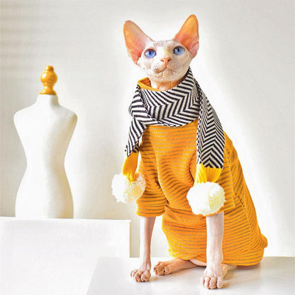 Striped Warm Sphynx Cat Bottom Shirt Clothes