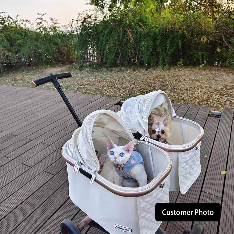 Twin Two-Seater Pet Stroller Cat Wheel Pram