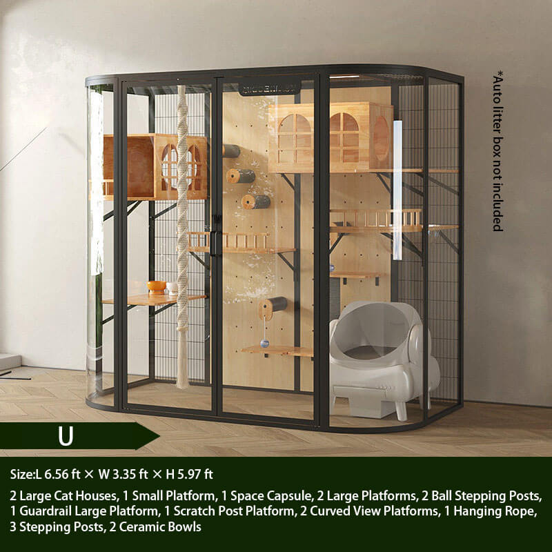 U-Modern Black Cat Villa Full View Indoor Cat Home