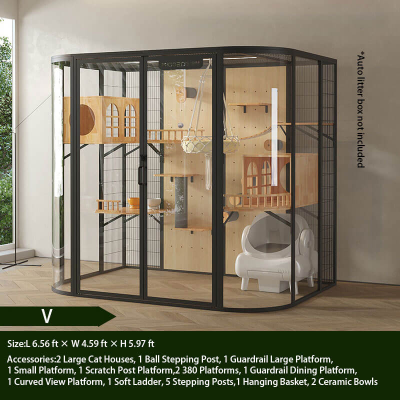 V-Modern Black Cat Villa Full View Indoor Cat Home