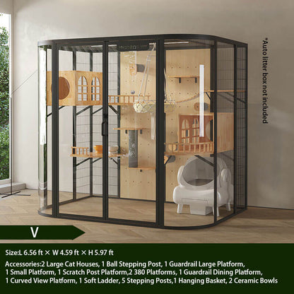 V-Modern Black Cat Villa Full View Indoor Cat Home