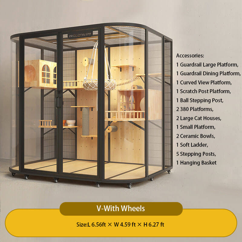 V-Modern Black Cat Villa Full View Indoor Cat Home
