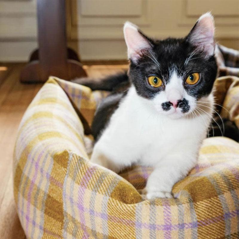 Vintage Plaid Cat Sofa Square Cat Bed