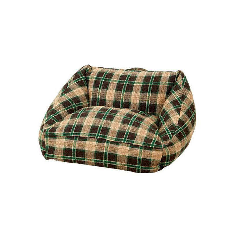 Vintage Plaid Cat Sofa Square Cat Bed