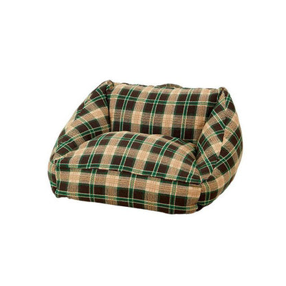 Vintage Plaid Cat Sofa Square Cat Bed