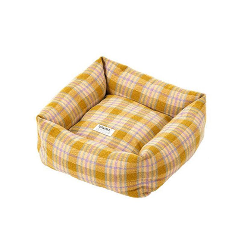 Vintage Plaid Cat Sofa Square Cat Bed