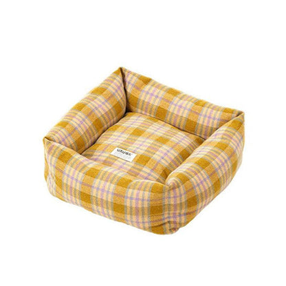 Vintage Plaid Cat Sofa Square Cat Bed