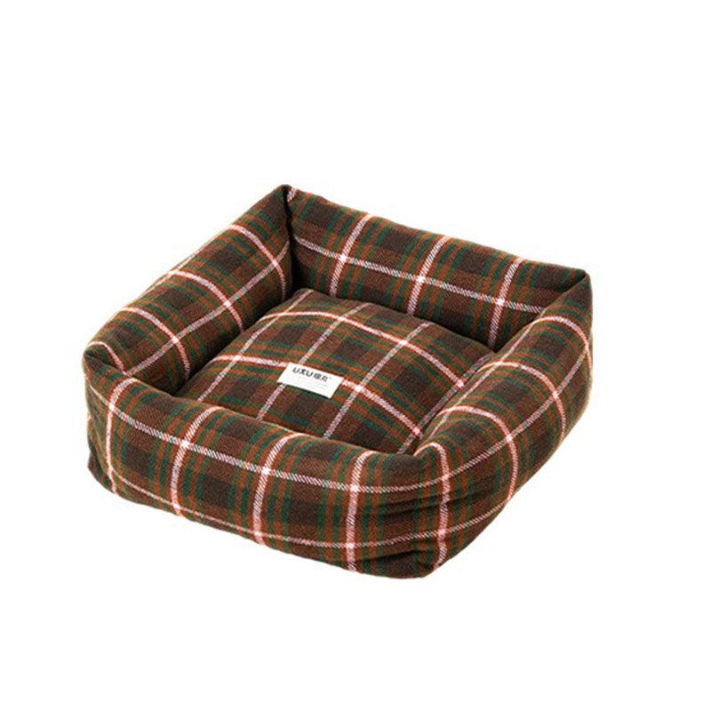 Vintage Plaid Cat Sofa Square Cat Bed