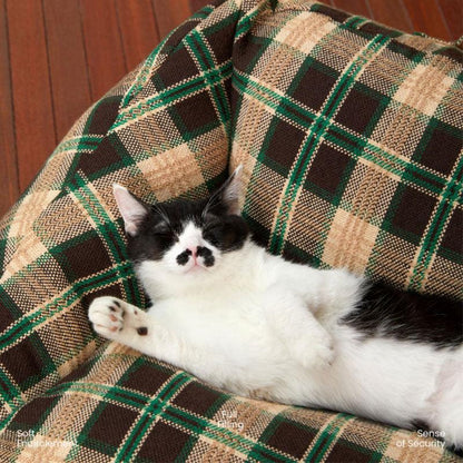 Vintage Plaid Cat Sofa Square Cat Bed