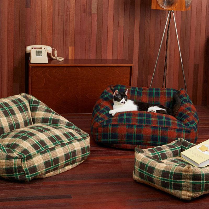 Vintage Plaid Cat Sofa Square Cat Bed