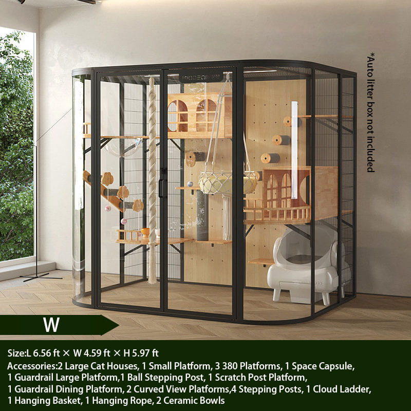W-Modern Black Cat Villa Full View Indoor Cat Home