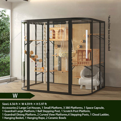 W-Modern Black Cat Villa Full View Indoor Cat Home