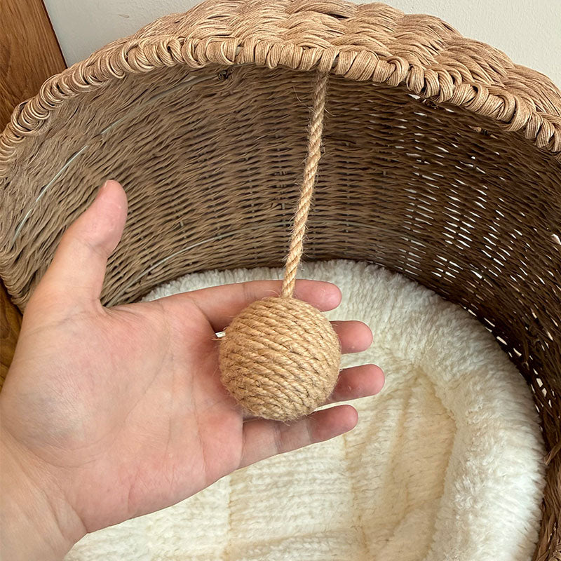 Woven Rattan Shell Semi-Enclosed Cat Bed