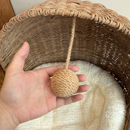 Woven Rattan Shell Semi-Enclosed Cat Bed