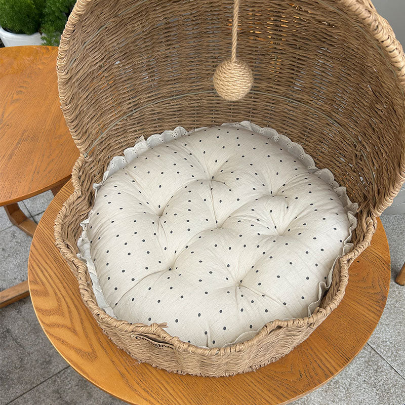 Woven Rattan Shell Semi-Enclosed Cat Bed