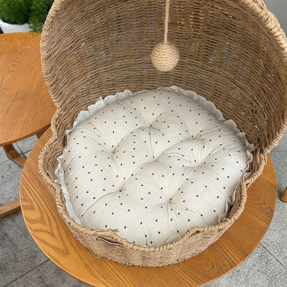 Woven Rattan Shell Semi-Enclosed Cat Bed