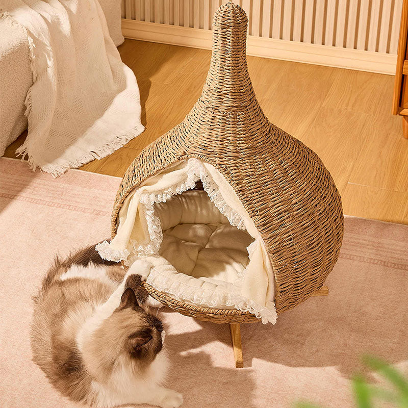 Woven Teardrop Elevated Cat Bed