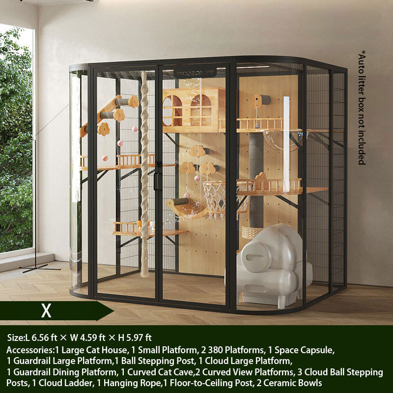 X-Modern Black Cat Villa Full View Indoor Cat Home