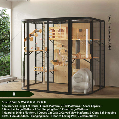 X-Modern Black Cat Villa Full View Indoor Cat Home