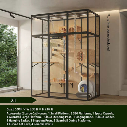 XII-Modern Black Cat Villa Full View Indoor Cat Home