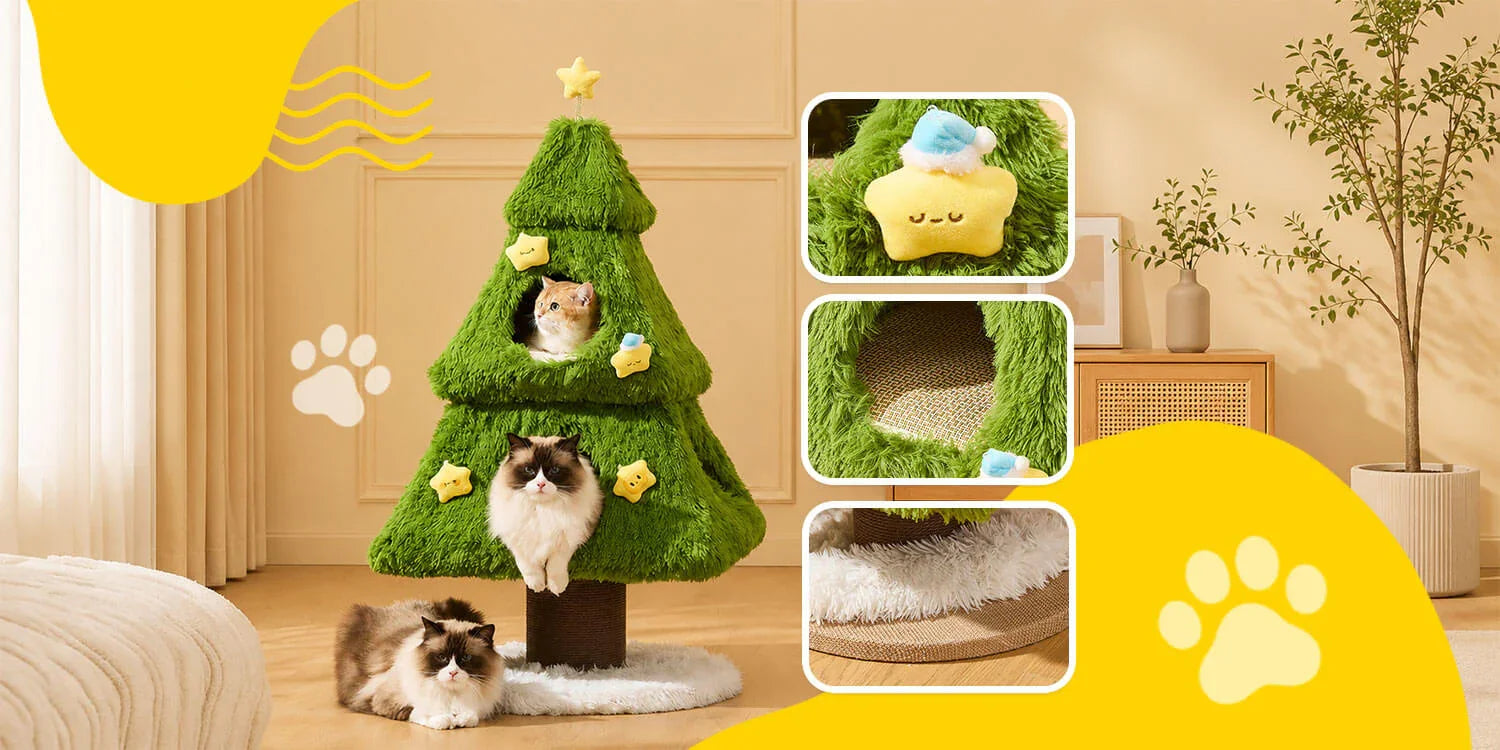 Dreamy Wishing Tree Cat Climbing Tower Banner