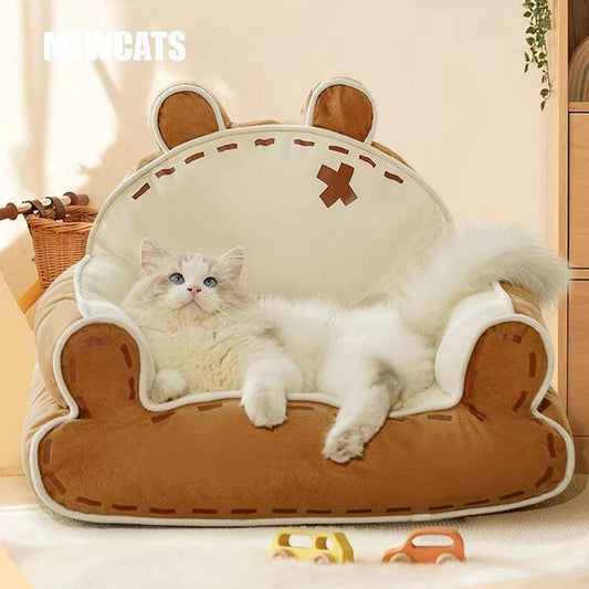 Bear Cuddle Couch Cat Bed Sofa 2 Style Warm Mat - MEWCATS