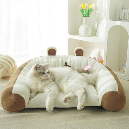 Bear Cuddle Couch Cat Bed Sofa 2 Style Warm Mat