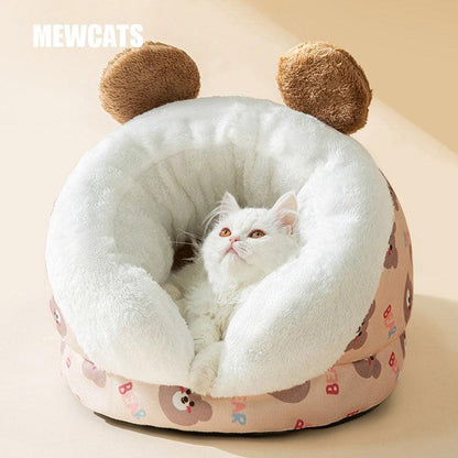 Semi Enclosed Cat Cave 3 Color Bear Rabbit Warm Cat Bed