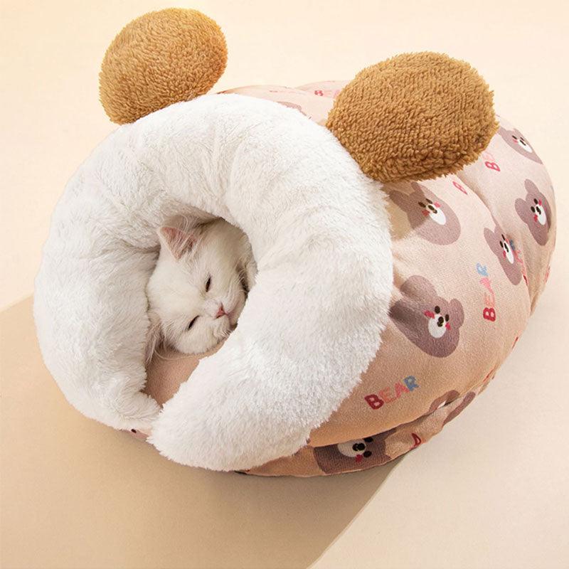Semi Enclosed Cat Cave 3 Color Bear Rabbit Warm Cat Bed